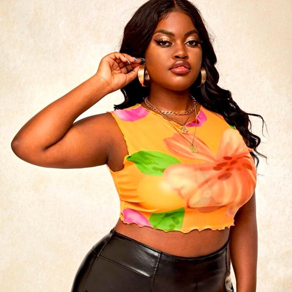 Plus Floral Print Lettuce Trim Tank Top - Picture 1 of 2